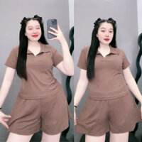 Bộ đồ polo dáng ngắn vừa bigsize , vải thun gân tăm cho người béo quần xoè ống rộng áo dáng vừa