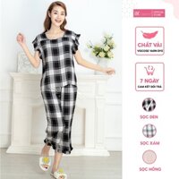 Bộ đồ pyjama mặc nhà nữ tay cộc quần dài iK OUTFIT thiết kế cổ vuông phối bèo nhún chất vải thấm hút tốt IOS12VCB0901