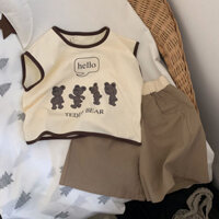 [Bộ đồ] Quần short Vest cổ tròn hoạt hình mỏng cho bé trai Bộ đồ hai mảnh