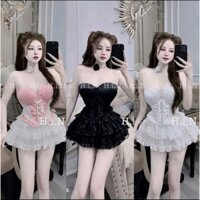 Bộ đồ SÉT Áo Cúp Croset Đan Dây và Chân Váy Tơ Tầng