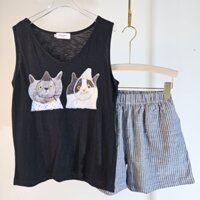 Bộ Đồ, Set Đồ nữ áo thun 3 lỗ , Quần short LINEN thời trang TOHOSTOREVN, set đồ 3 LỖ mua hè đi biển in hình siêu xinh