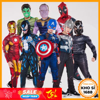 Bộ đồ siêu nhân Người Nhện,Captain cơ bắp liền thân kèm mặt nạ, trang phục hoá trang cosplay halloween cho bé trai E1415