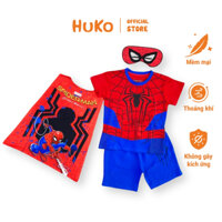 Bộ Đồ Siêu Nhân Nhện Cho Bé Trai Thun Cotton Spiderman Huko HB120 Kèm Choàng Và Mặt Nạ Mặc Hóa Trang, Cân Nặng 10-30Kg