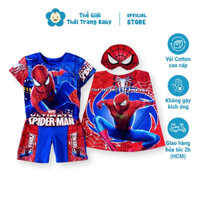 Bộ đồ siêu nhân nhện cho bé trai ngắn tay từ 2 tuổi - 5 tuổi in 3d kèm choàng+măt nạ B144