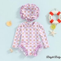 Bộ đồ tắm in hoa dài tay cho bé gái Đồ bơi trẻ sơ sinh có mũ chống nắng