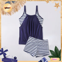 Bộ đồ tắm in sọc Giaurz Bộ đồ tắm kiểm soát bụng Bộ áo Vest và quần short sọc dành cho nữ Bộ đồ đi biển khô nhanh để tắm suối nước nóng 2 cái / bộ có miếng đệm ngực