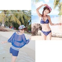 Bộ đồ tắm kèm áo khoác ngoài đi biển màu xanh đậm