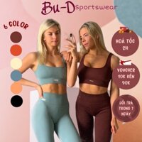 Bộ đồ tập gym nữ Botee Ribbed chất thun dệt gân áo dây bản lớn và quần dài