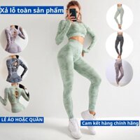 Bộ đồ Tập Gym Nữ MADELA dài tay Màu Loang Cao Cấp,Đồ tập Gym Nữ tay dài Cạp Cao Co Giãn Bốn chiều - Mã AD1002 - Hàng mới