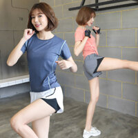 Bộ đồ tập gym nữ, Quần áo thể thao nữ, áo thun quần đùi 2 lớp