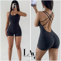 Bộ đồ tập gym, yoga JumpSuit hở lưng đan lưng có đệm ngực chất thun lạnh lulu- LAV Activewear