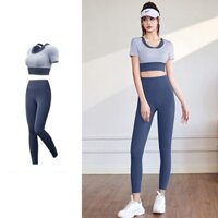 Bộ đồ tập Gym YOGA nữ Fancy Sport sẵn mút ngực may liền, Set quần áo thể thao áo croptop và quần legging tôn dáng