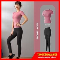 Bộ Đồ Tập GYM YOGA Nữ, Set Quần Áo Thể Thao Tập GYM Áo Thun Quần Dài Simple