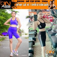 Bộ đồ tập gym yoga pickleball nữ áo bra kèm mút và quần đùi ngố chun mông thun poly BINSPORTS BL021