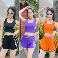 Bộ đồ tập gym,aerobic,yoga quần đùi áo bra chất dệt co giãn 4 chiều ( kèm mút ngực)