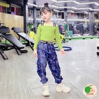 Bộ Đồ Tập Thể Thao Nhảy Dance Hiện Đại Áo Croptop Dài Tay Quần Jogger Vải Gió Cho Bé Gái Khánh An Baby Na by Fanekids