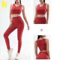 Bộ Đồ Tập Yoga Gym Lnn Sports AB268 Dệt Kim Họa Tiết Chấm Bi Chìm Áo Có Mút Lót Quần Lưng Cao