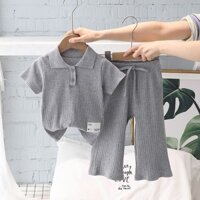 Bộ Đồ Thể Thao Áo POLO Phối Quần Ống Rộng Vải Mỏng Kiểu Hàn Quốc Thời Trang Xuân Hè Cho Bé Gái