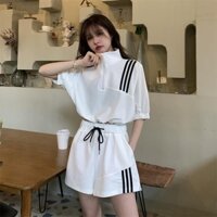 Bộ Đồ Thể Thao Áo Thun Cổ polo Phối Quần Short Ống Rộng Thời Trang Mùa Hè Phong Cách Hàn Quốc Cho Nữ