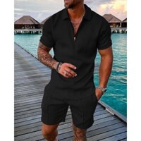 Bộ Đồ Thể Thao Áo Thun Polo Phối Quần Short Màu Trơn In Họa Tiết 3D Thời Trang Mùa Hè 2023 Cho Nam