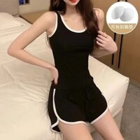 Bộ đồ thể thao có miếng đệm ngực Bộ đồ ngủ nữ Ice Silk Phong cách mỏng Áo Vest siêu mát