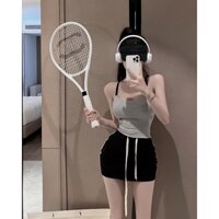 Bộ Đồ Thể Thao Hai Mảnh Áo Hai Dây Có Mút Ngực Ôm Dáng Ngọt Ngào Cho Nữ