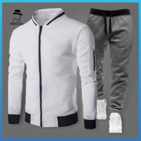 Bộ đồ thể thao nam Frolada Bộ đồ thể thao nam thoáng khí Bộ đồ thể dục nam cổ đứng Áo khoác bóng chày và quần nỉ Bộ đồ thể thao sành điệu cho nam năng động Dây kéo Placket Thắt lưng thun thông thường