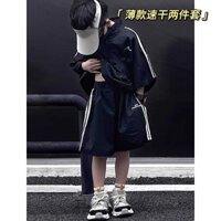 Bộ đồ thể thao ngoài trời phong cách cho bé trai LSMD, áo khoác cardigan nhanh khô có khóa kéo + quần short rộng rãi