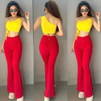 Bộ Đồ Thể Thao Nữ Tập Gym Yoga Aerobic Áo Bra Nơ Lệch Vai Quần Loe Nhiều Màu Đồng Phục Noel