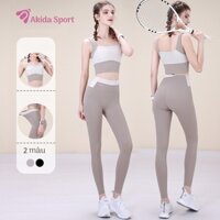 Bộ Đồ Thể Thao SP 300 Tập Yoga Bra Phối Sọc 2 Dây Lưng Chữ U Mềm Mại Thoáng Mát Mút Lót Rời Quần Lưng Cao Nâng Mông