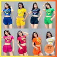 Bộ đồ thể thao tập gym yoga aerobic chạy bộ nữ quần đùi áo croptop cộc tay cá tính