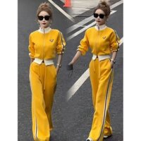 Bộ đồ thể thao thông thường dành cho nữ 2025 có dây kéo đôi Quần ống rộng Plus Bộ đồ hai mảnh lông cừu Kích thước: S-M-L-XL-XXL