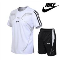 Bộ đồ thể thao thương hiệu Nike Nam chạy bộ mùa hè Bộ đồ hai mảnh thông thường Kích thước lớn Áo thun khô nhanh Nam Quần Short ngắn tay Bộ đồ