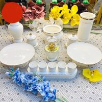 Bộ đồ thờ bạch ngọc vân trắng cao cấp , bộ đồ thờ gia tiên, đồ thờ thần tài gốm sứ cao cấp, bát hương sứ