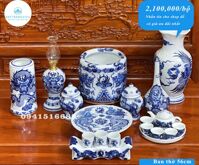 Bộ đồ thờ ban thờ 89cm, 107cm, 1m27 men lam đắp nổi Bát Tràng