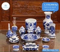 Bộ đồ thờ ban thờ thần tài men lam Bát Tràng
