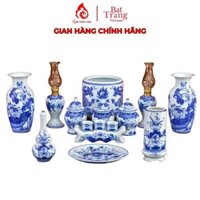 Bộ đồ thờ Bát Tràng đầy đủ Gốm Thiên Long 236995 đồ thờ men lam cổ gốm sứ Bát Tràng chính hãng