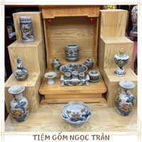 Bộ đồ thờ Bát Tràng men rạn - Bát hương, mâm bồng, chóe, lọ hoa, kỷ, đèn dầu, nậm, ống hương, bát thả hoa,bát sâm