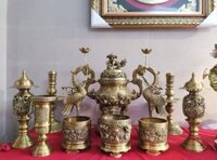 Bộ đồ thò cúng ĐỈNH ĐỒNG NGŨ SỰ HUN HOA SÒI cao 60cm