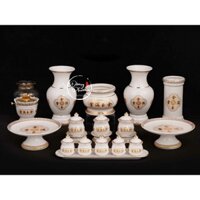 Bộ Đồ Thờ Cúng Sứ Trắng - Set Đồ Thờ Phụng Sứ in hoa văn "Kim Ngọc Mãn Đường" cao cấp