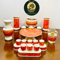 Bộ đồ thờ thần tài RỒNG VIỆT, Bộ đồ sứ men đá đỏ cao cấp, sang trọng