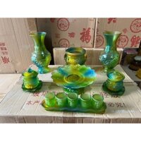 Bộ đồ thờ tráng men bằng sứ màu xanh ngọc hàng đẹp cao cấp