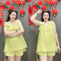 Bộ đồ thời trang bigsize nữ quần áo vải xốp babydoll buộc nơ xinh dễ chịu phù hợp quanh năm SET58
