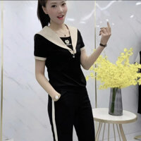 Bộ đồ thời trang cao cấp mới mùa hè 2023, phong cách, giảm béo và giảm tuổi, áo cổ hải quân, bộ quần hai mảnh f