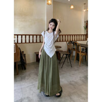 Bộ Đồ Thời Trang Nữ Thiết Kế Không Đều Áo Thun Tay Ngắn Mùa Hè 2025 Cao Cấp Quần Ống Rộng Váy Bộ Đồ Hai Mảnh20250305