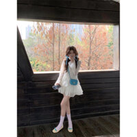 Bộ đồ thời trang phong cách nhẹ nhàng mùa hè 2025 mới cho nữ áo sơ mi nhún bèo bộ đồ hai mảnh nhỏ PinkLink