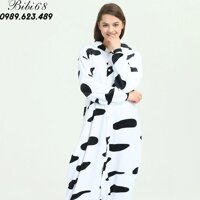 Bộ Đồ thú bò sữa liền thân lông mịn Pijama dành Cho Người Lớn và Trẻ Em kiểu dáng Động Vật Hoạt Hình Cosplay - L