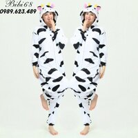 Bộ Đồ thú bò sữa liền thân lông mịn Pijama dành Cho Người Lớn và Trẻ Em kiểu dáng Động Vật Hoạt Hình Cosplay - L