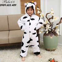 Bộ Đồ thú bò sữa liền thân lông mịn Pijama dành Cho Người Lớn và Trẻ Em kiểu dáng Động Vật Hoạt Hình Cosplay - M