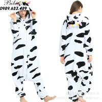 Bộ Đồ thú bò sữa liền thân lông mịn Pijama dành Cho Người Lớn và Trẻ Em kiểu dáng Động Vật Hoạt Hình Cosplay - M